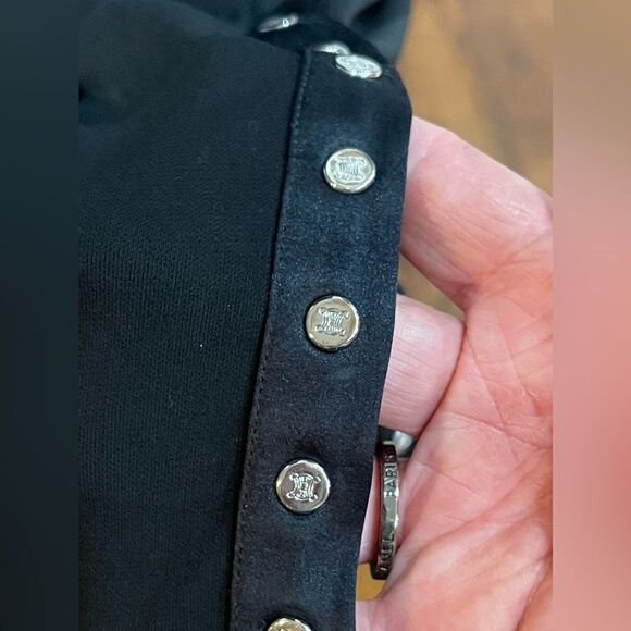 Celine Black Sleeveless Midi Dress with Silver Triomphe Button Detail SZ 44 - Picture 5 of 5